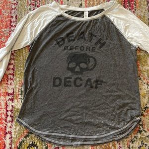 Death before decaf 3/4 sleeve tee